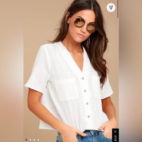Lulus White Button-up Crop Top - Picture 1 of 6